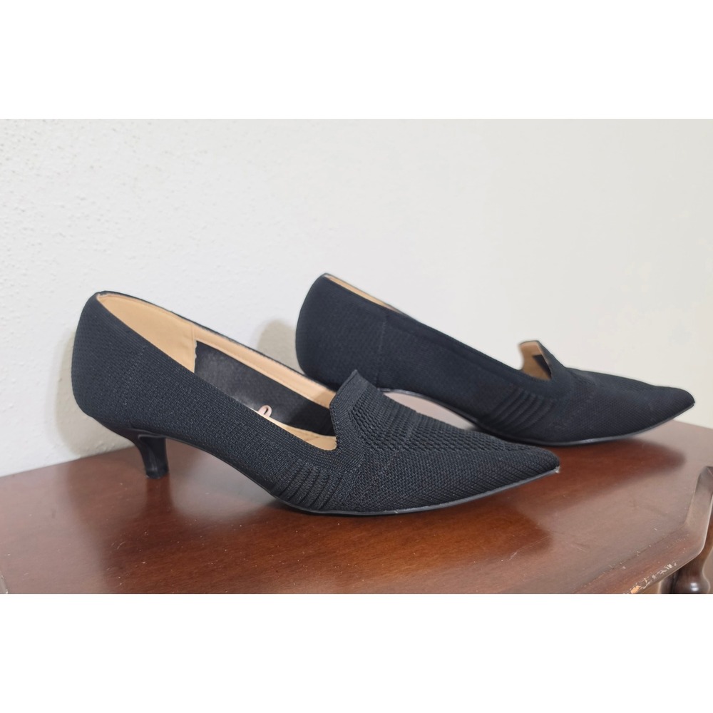 Adrienne Vittadini Skipper Flyknit Kitten Heel Pump Black Pointed Toe Shoes 8.5M